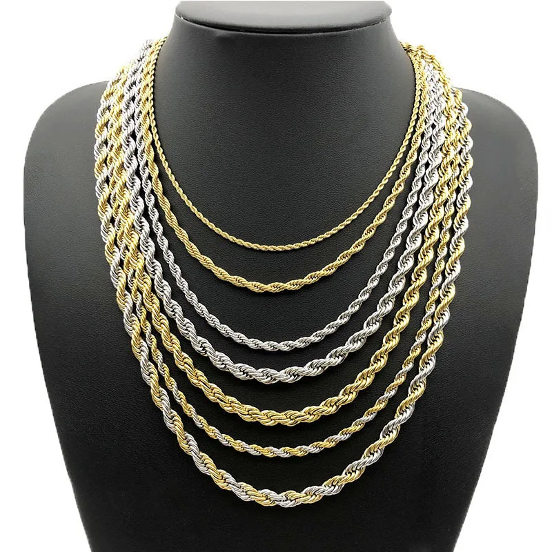 

2024 Fashion Stainless Steel Twist Chain Mens 18k Gold Plated Rope Chain Necklace