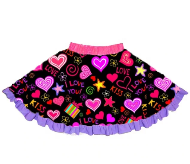 

Valentine Hot sale baby girl ruffle Sweet Lovely Heart shape printed short skirt kids boutique clothing, Picture shows