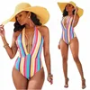 Beach triangle One Piece Swimsuit Sexy Striped Bikini Jumpsuit wholesale