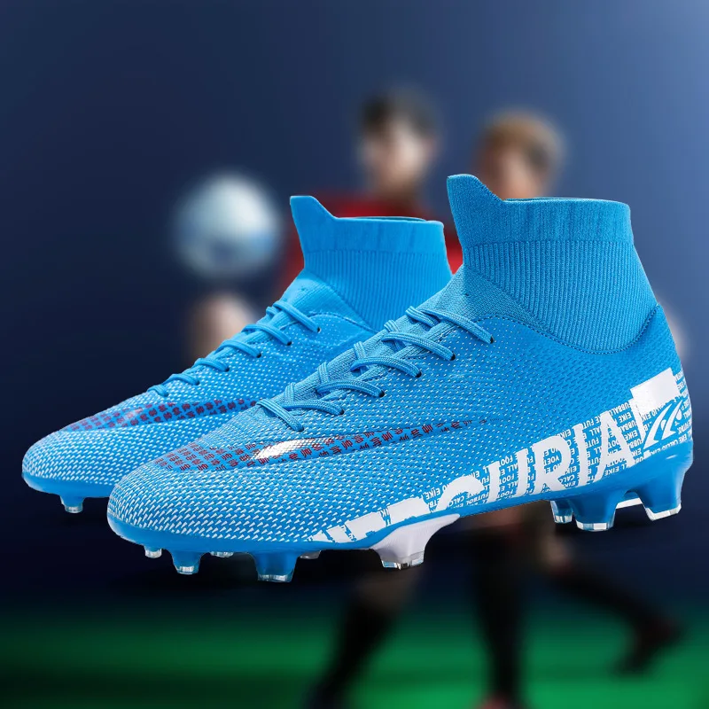 

2022 high-top high-quality men's blue football shoes youth training student foot boots sports football shoes, Black