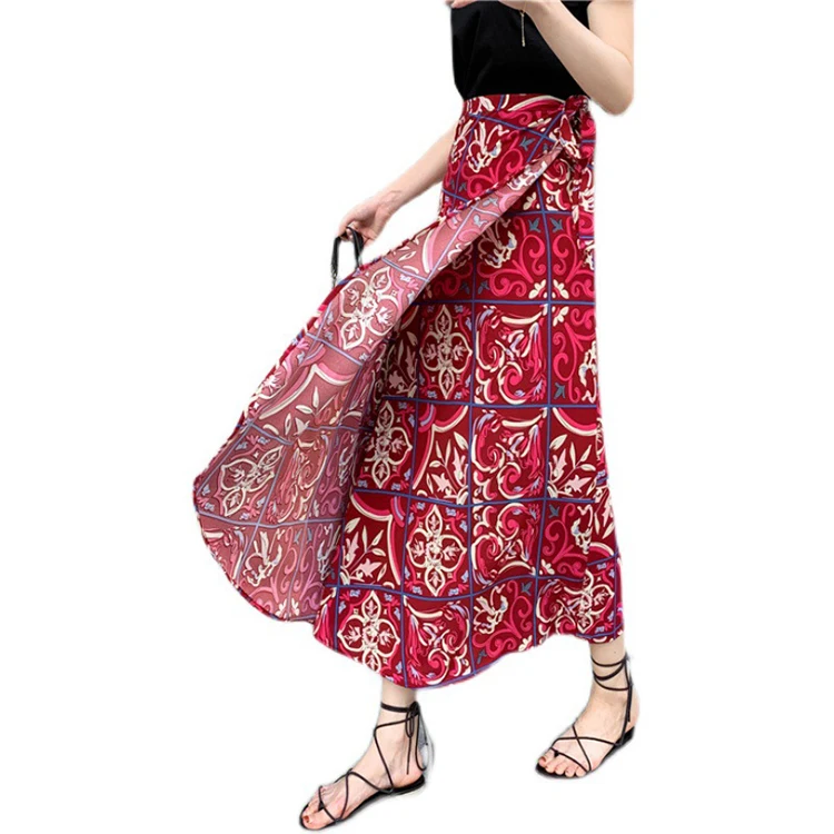

Pleated skirt for lady stretch Ladies skirt wrap Floral printing bohemian boho long Women Skirts, Customized color