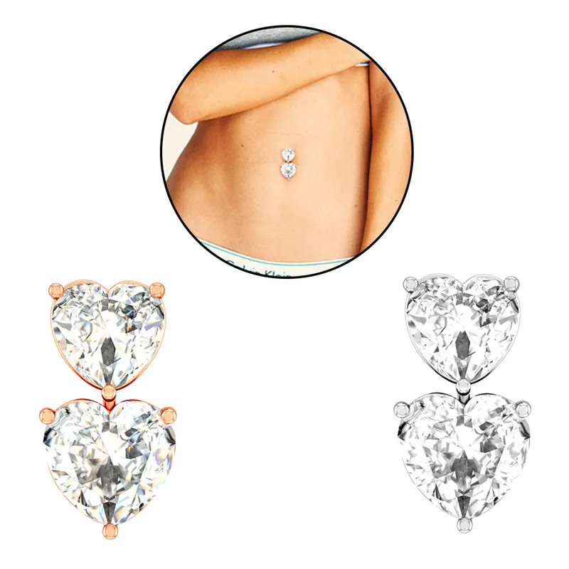 

New Heart Shaped Crystal Navel Nail Piercing Jewelry Medical Stainless Steel Navel Nail Jewelry