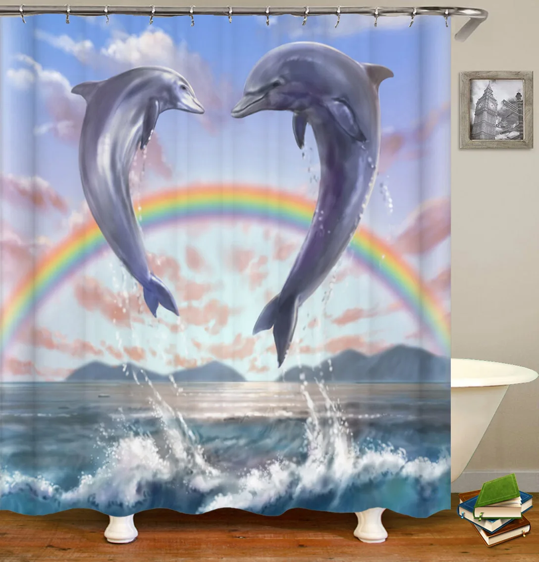 2020 New Style Polyester Tropical Blue Bathroom Shower Curtain