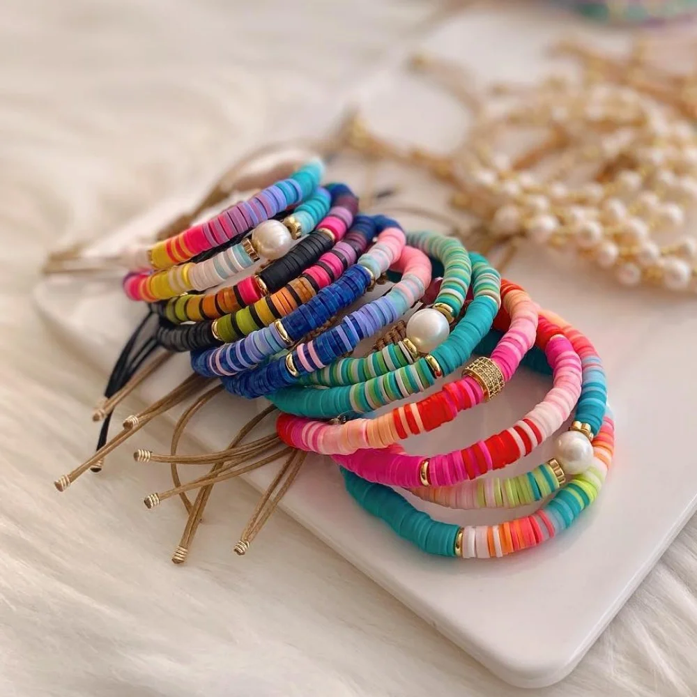 

New Bohemian Fashion Women Bracelets Jewelry Colorful Heishi Bead Freshwater Pearl Perfect Friendship Gifts For Kids Bangles