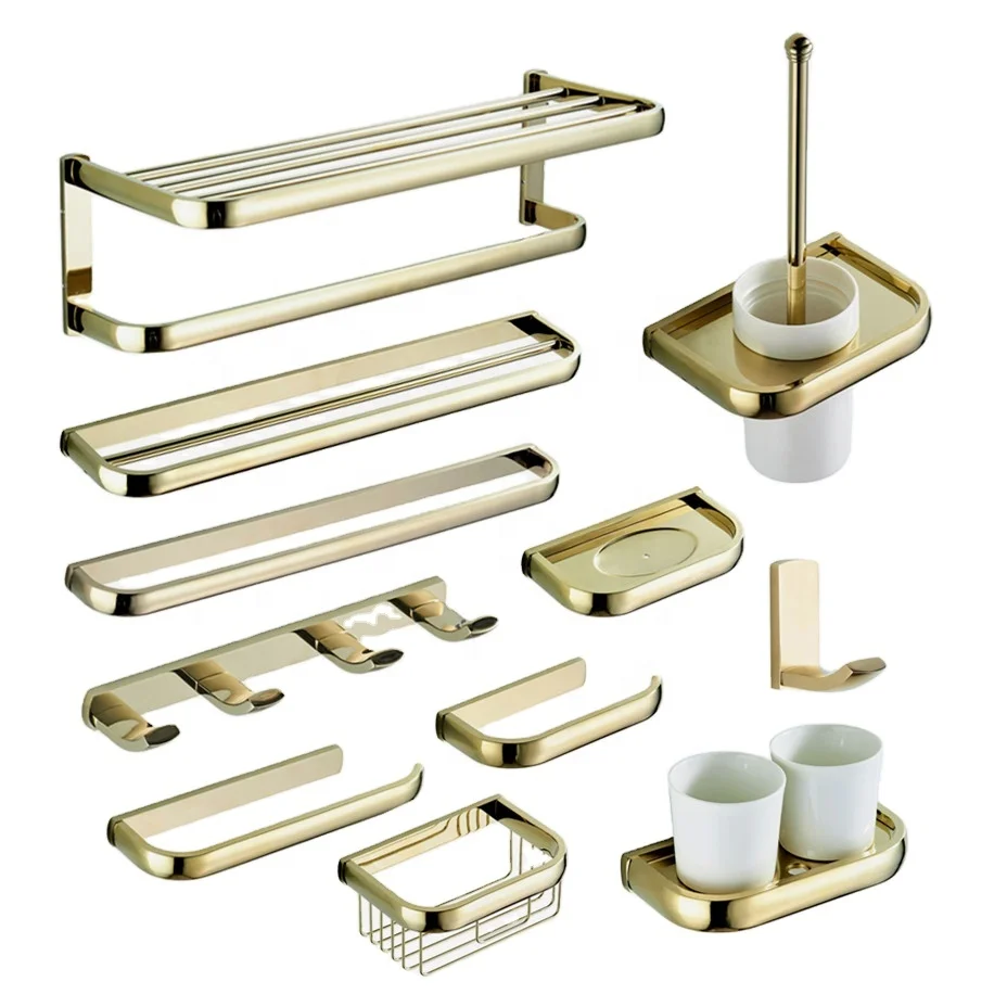 

2020 New Design Brass Towel Shelf Bathroom Accessories Set Gold