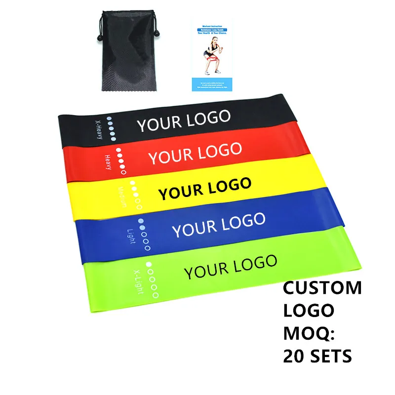 

Wholesale custom yoga elastic stretch strap with loops belt resistance latex tension rubber band yoga band, 5 colors