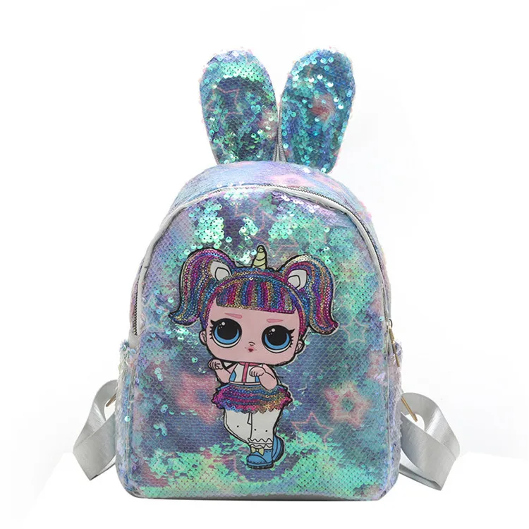 

2020 cute glitter back pack waterproof LED backpack kids lovely rabbit ear girls rucksack children knapsack bag