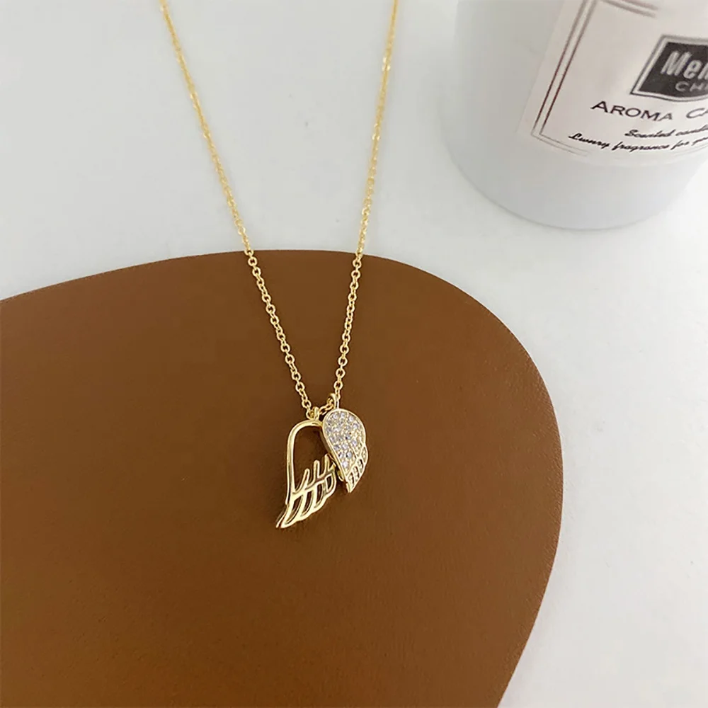 

Mini cute brass 14K gold plated hollow angel wings micro inlaid zircon Korean fashion choker necklace for women jewelry, As the pic show