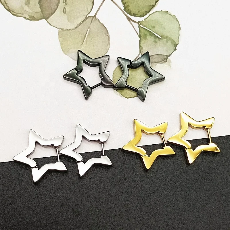 

Jewelry Wholesale Korean Simple Gold Plated Big Five-pointed Star New Design Stainless Steel Stud Earrings Women