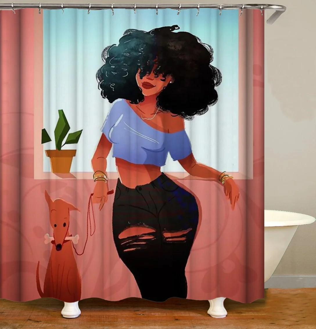 

i@home american style mixed print washable sexy black art african american shower curtains 3d, As picture show