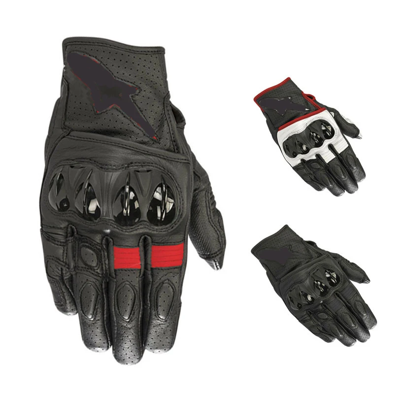 

Alpinestar Factory Custom Motorcycle Star S1 Racing Black Glove Motorbike Street Moto Riding Motocross Leather Gloves, Black red blue