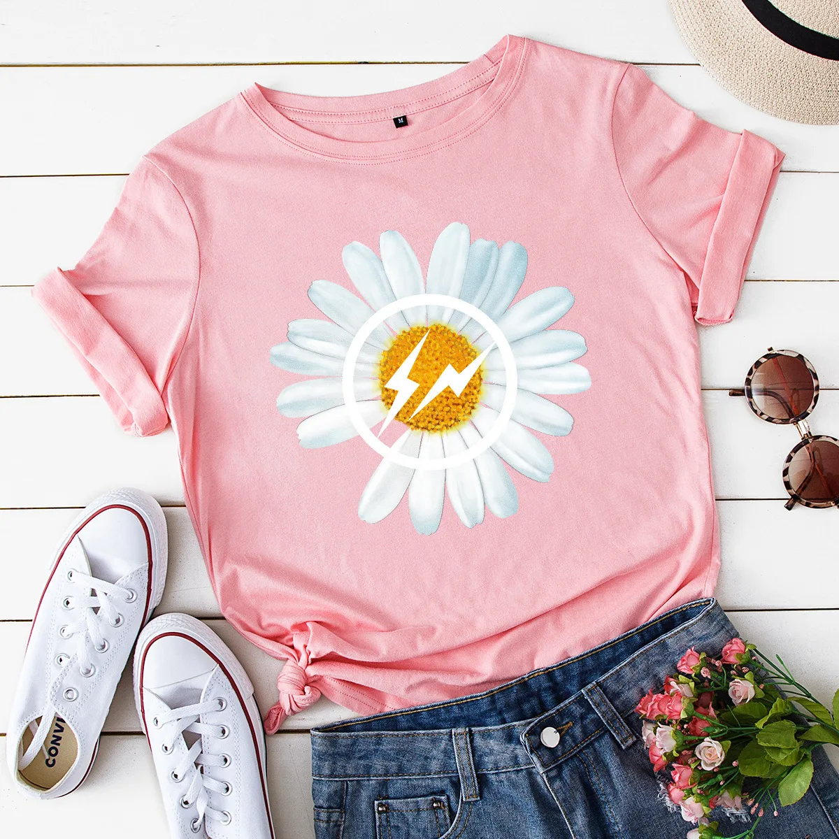 

Explosive European and American women's loose round neck short sleeve t-shirt women