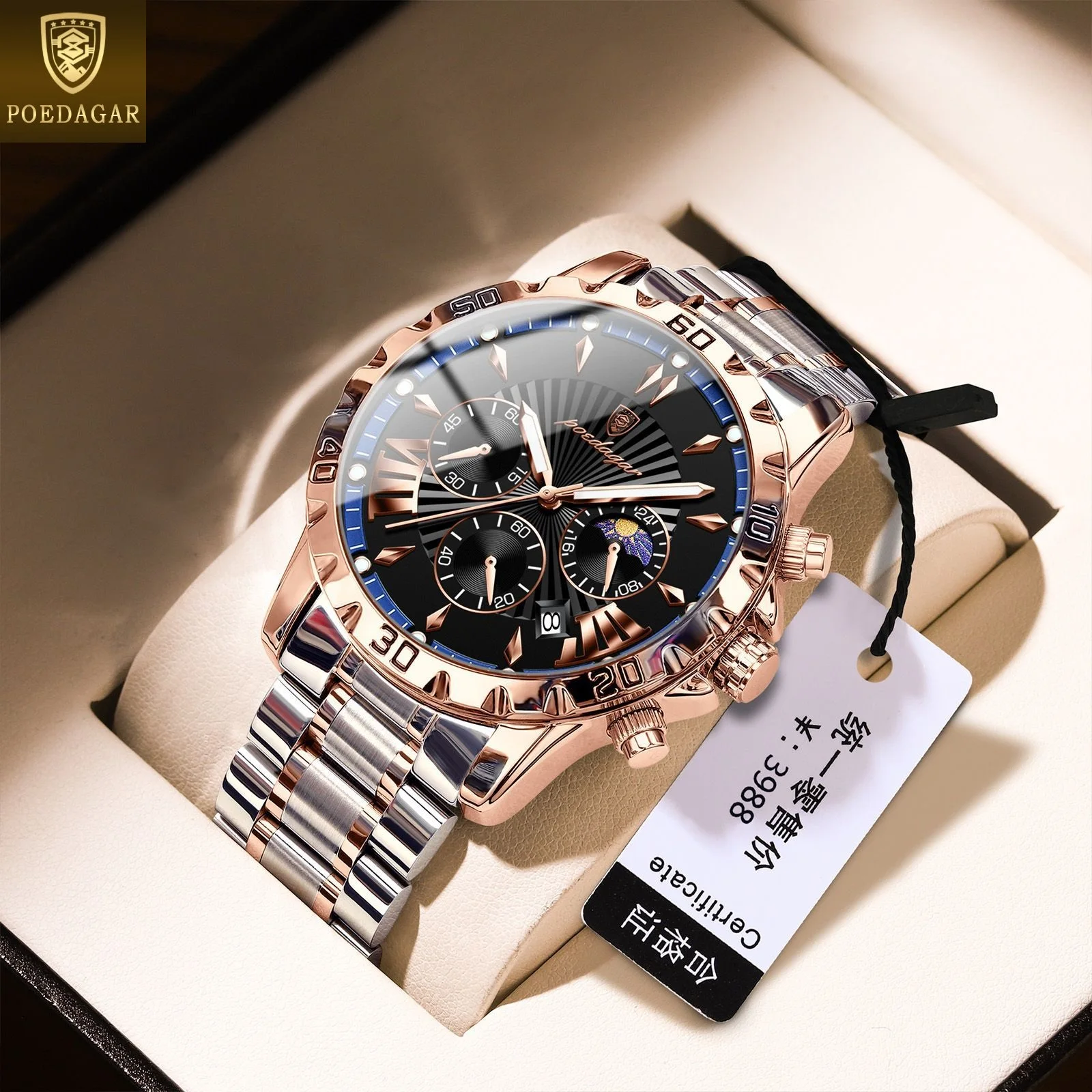 POEDAGAR Relojes Hombre 968 Luxury Watch Strap New Full Steel Chronograph Man Watches for Men Charming Bracelet Men Wrist Watch