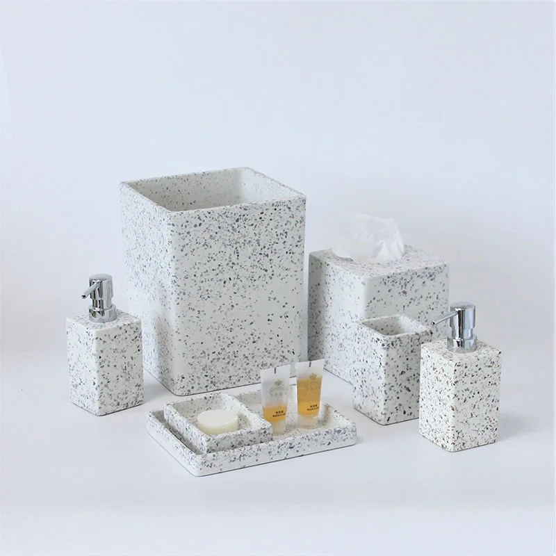 

2021 new design European custom logo luxury household hotel boutique polyresin resin bathroom accessories set 6 kit