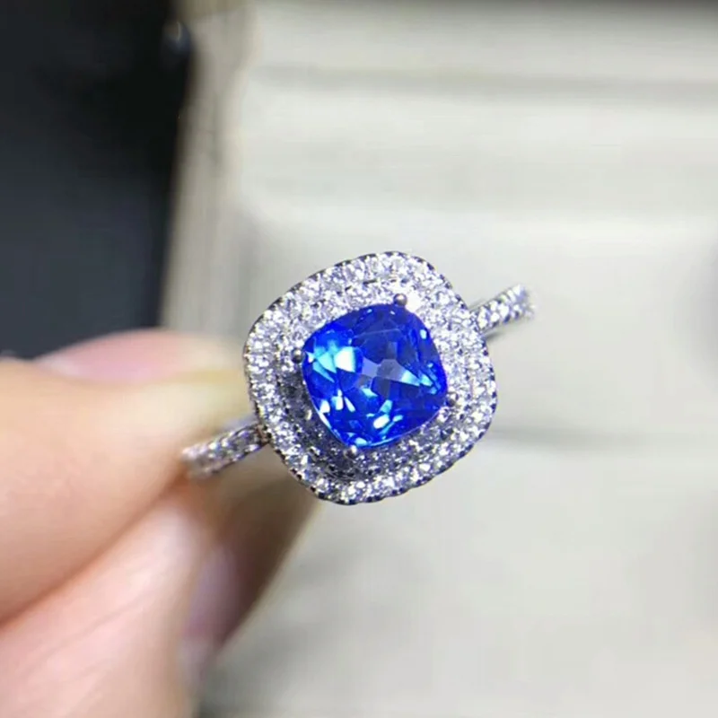 

New Luxury Exquisite Caibao Blue Main Stone Opening Adjustable Jewelry Lady Engagement Wedding Gift Ring