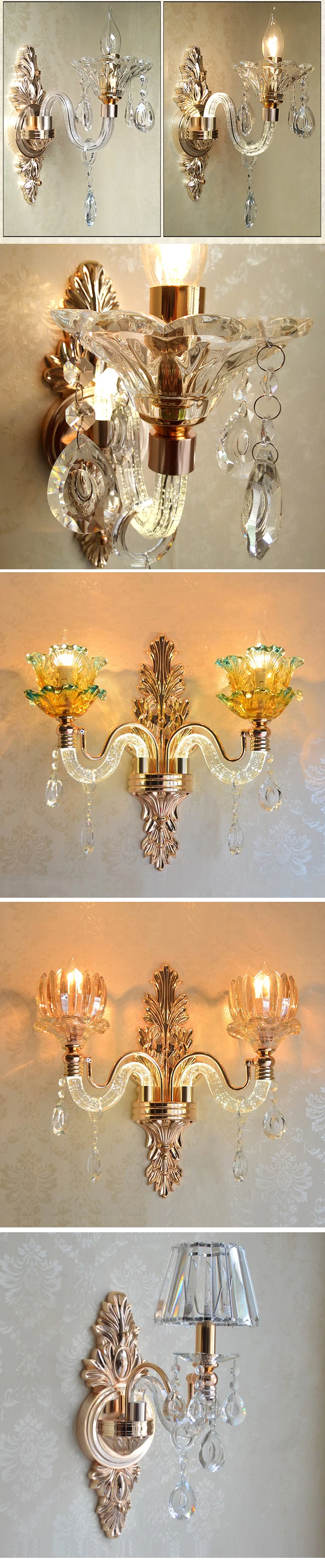 Zhongshan Hotel Classic Art Deco Living Room Bedside Luxury Wall Mount Light Gold Iron Crystal Wall Lamp For Home Bedroom