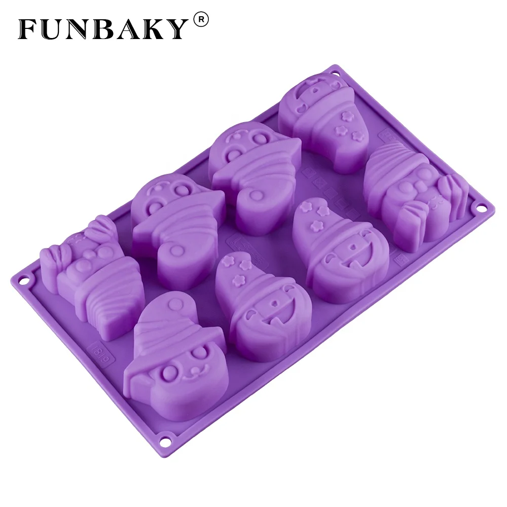 

FUNBAKY JSC1819 Halloween style 8 cavity reusable witch hat pumpkin shape cake mold silicone cake decorating tools homemade, Customized color