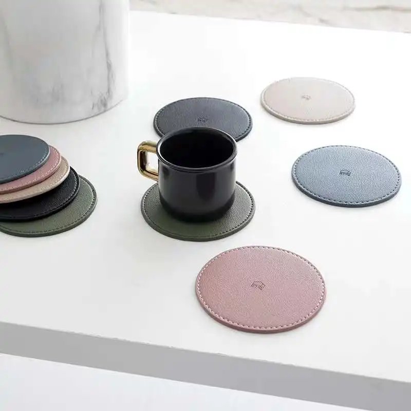 

Wholesale Factory Customized Tea Coffee Cup Round PVC Leather Coaster Mat For Hotel Restaurant Tea Coffee Drink, Brown/customized color