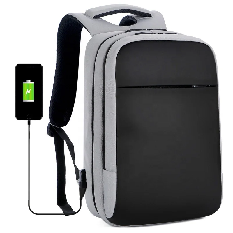 

Morral Wholesale Business Travel Laptop Anti-theft Waterproof Smart Backpack Bag Computer Backpack Men, Black, gray