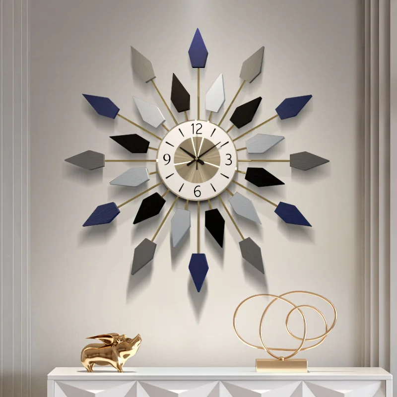 

65cm minimalist home decoration Modern 3d Wall Clock vintage luxury wooden decorative metal clock wall hotel Living Room horloge, White/light grey/black/blue/brown/green