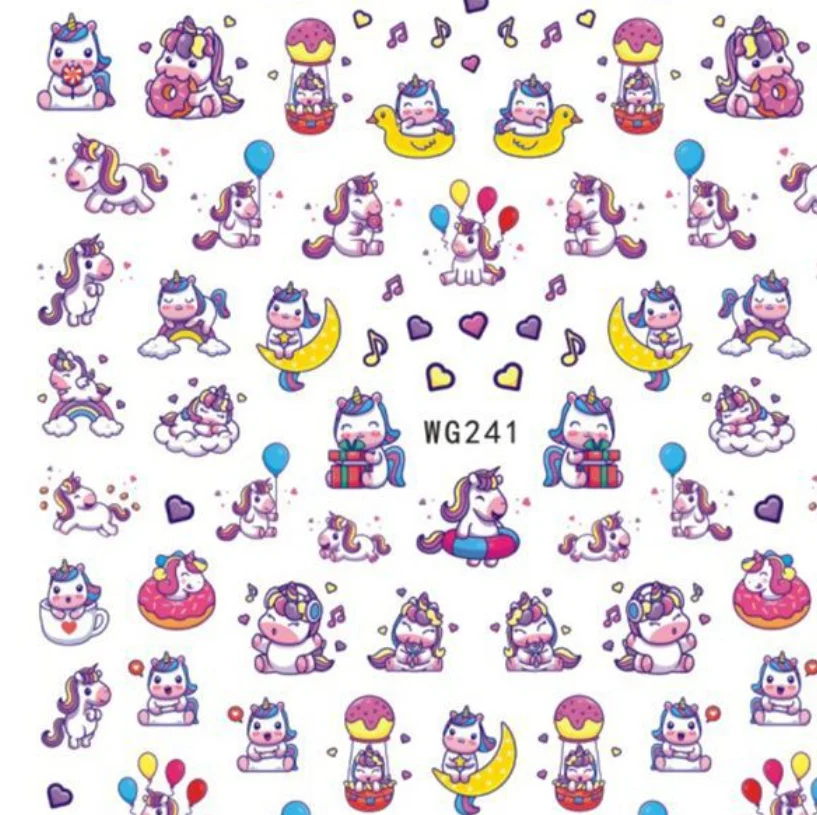 

WG241-251 new unicorn ultra-thin adhesive nail stickers for children pony nail stickers nail stickers