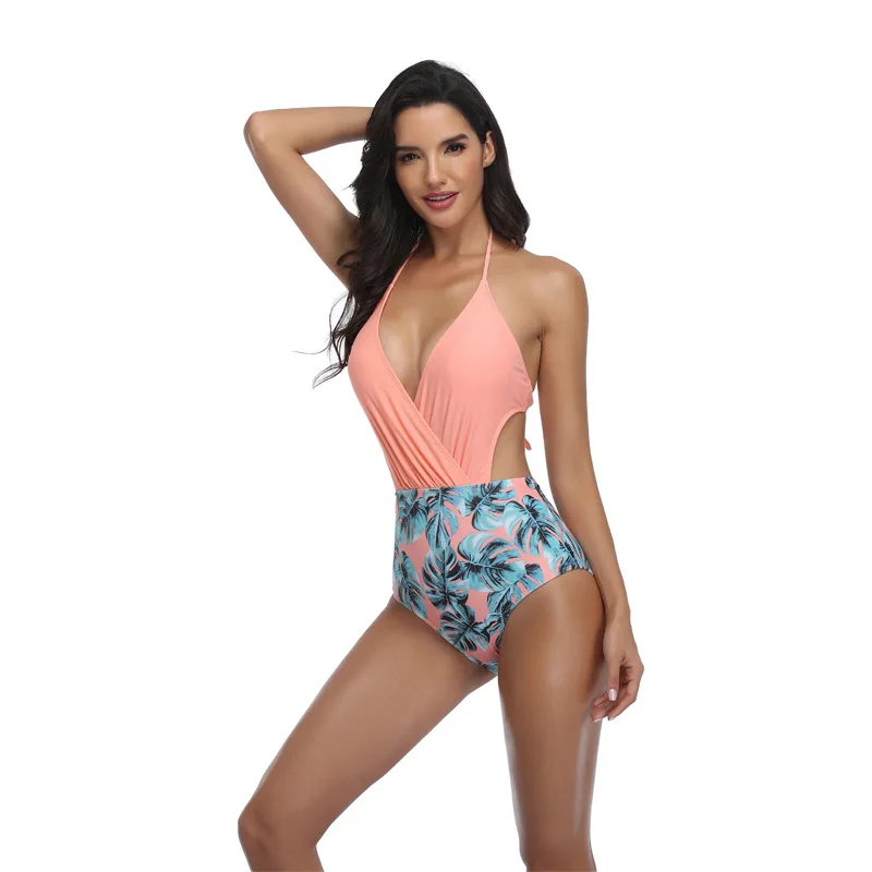 

FH224 New Designer Swimsuits 2021 Ladies African Print Swimsuit Pink One Piece Swimsuit Swimwear