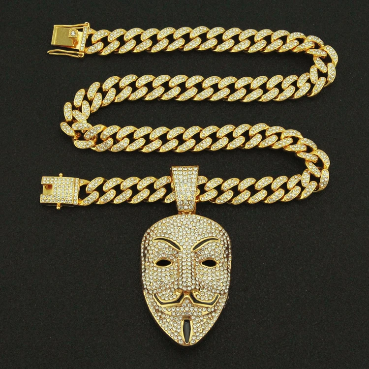 

Wholesale Rhinestone Necklace Cuban Link Chain Diamond Jewelry with Pendant