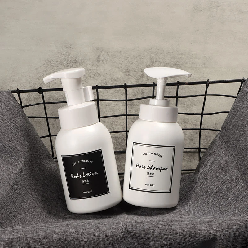 

Support custom plastic HDPE 300ml 500ml skincare white shampoo shower gel color foam bottle with foam pump
