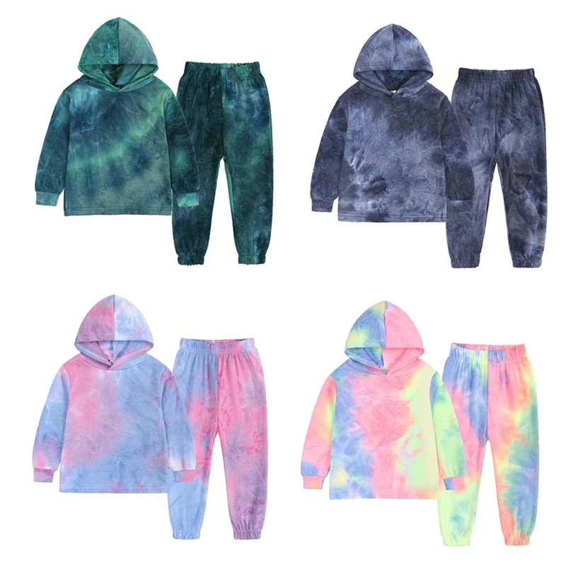 

KTFS 6 Colors Kids Boys Tracksuits Spring Autumn Cotton Children Tie Dye Outfits Unisex Hooded Kids Girls Track Suits