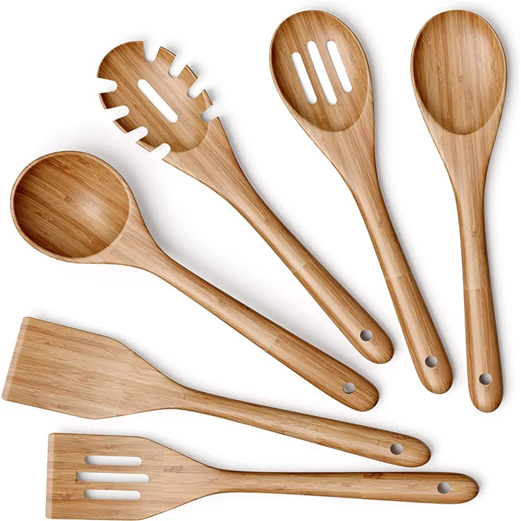 

Wooden Kitchen Utensils Set Non-Stick Bamboo Wooden Utensils for Cooking - Easy to Clean Reusable Wooden Spoons, Natural