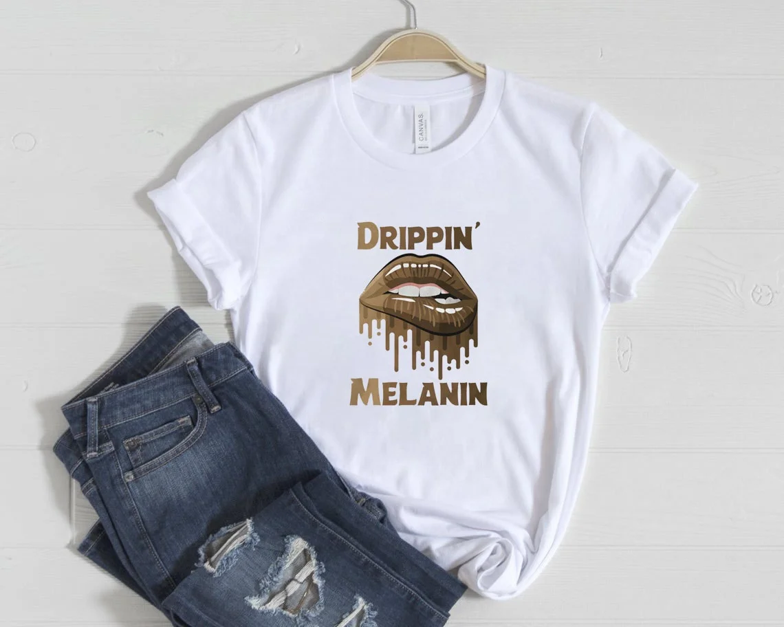 

Wholesale Soft Cotton Melanin T-shirts for Women Summer Fashion Casual Aesthetic Printing Woman Tshirt, Picture showed