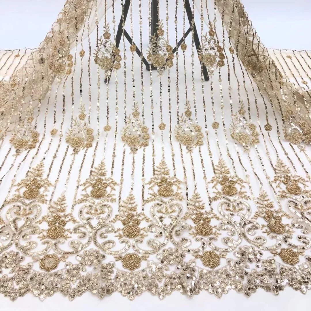 

2020 Mint green handmade embroidered beaded tulle lace border 3d flower lace fabric with sequins pearls laces HY0887