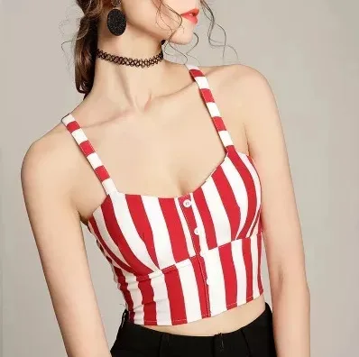 

F41220A the new arrivals Korean version of summer short stripes high waists sexy tops for women 2021 woman top, As picture