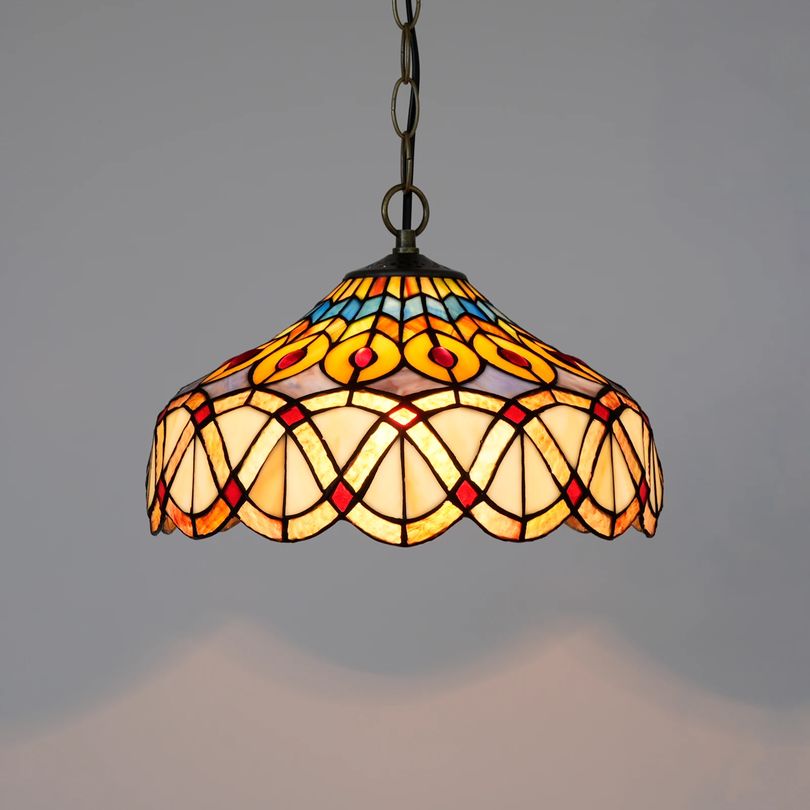 12" Tiffany Ceiling Pendant Lamp for Living Room Bedroom Hotel Vintage Feathers Stained Glass Victorian Style Chandeliers