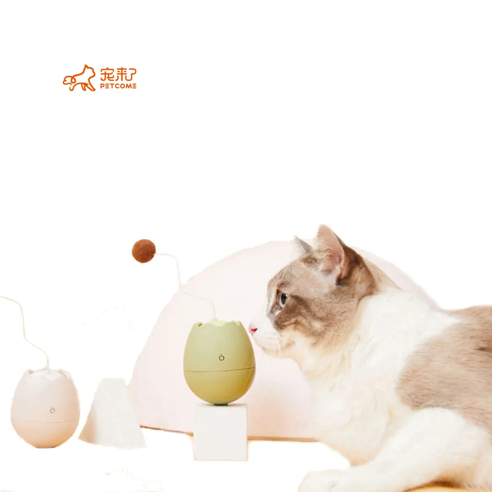 

PETCOME Amazon Hot Sale Cheap Electric Tumbler Ball Interactive Automatic Tease Robots Pet Playing Cat Toy With Wand, White & green & pink