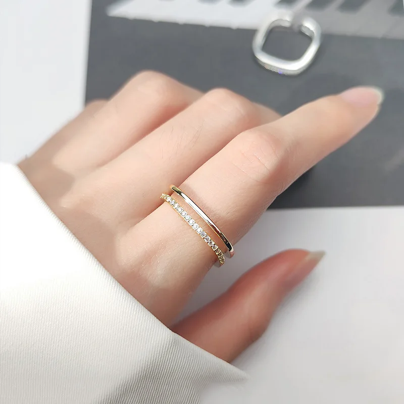 

2020 new 925 sterling silver jewellery minimalist crystal square adjustable open anniversary rings female