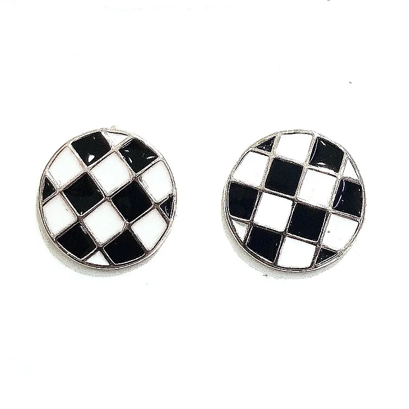 

2021 fashion jewelry 925 sterling silver 18k gold plated black and white checkered stud earrings