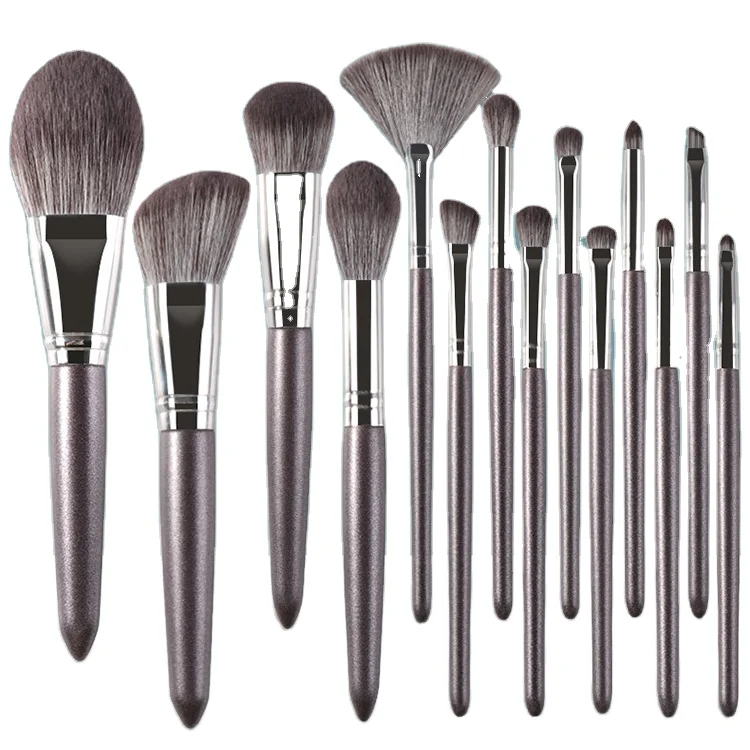 

14pcs professional makeup brush nature hair grey cosmetics brush set, Purple