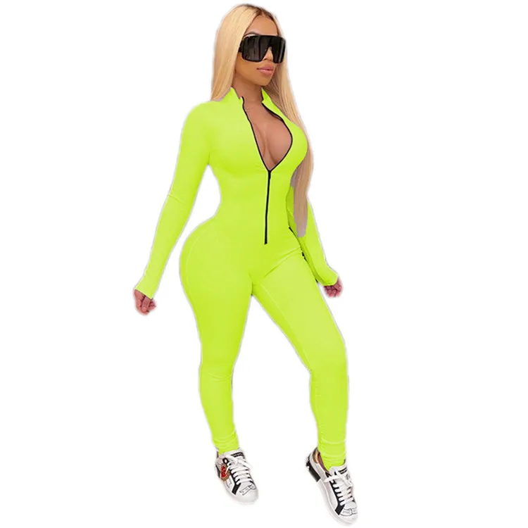 

Fashion women one piece jumpsuit sexy black long pants zipper leisure sports jumpsuit