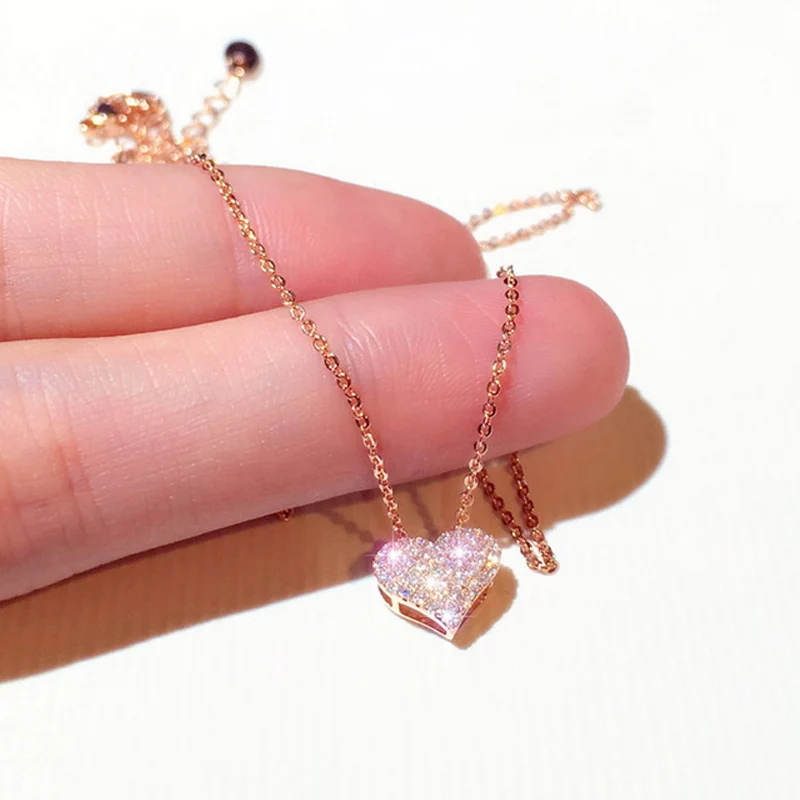 

2021 New Fashion Love Necklace Rose Gold Plated Zircon Clavicle Chain Pendant Necklace For Birthday Gift