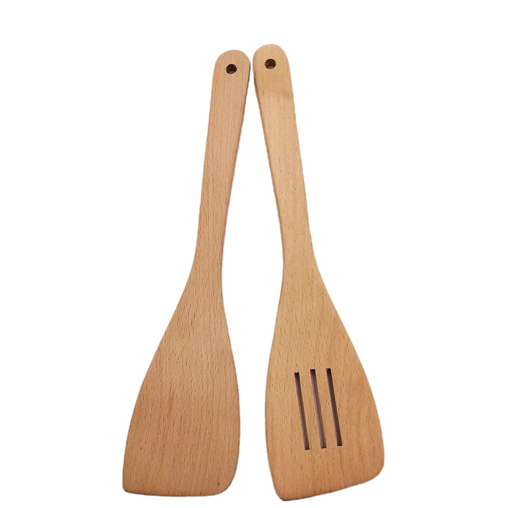 

2PCS ultrathin beech wood cooking slotted spatula set, Natural