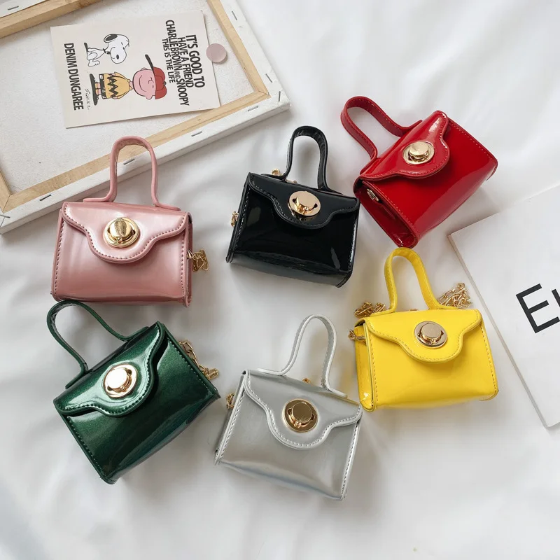 

2021 Spring New Children's Bag Female Pu Shoulder Handbag Princess Change Trendy Handbags, Black silver yellow red green powder