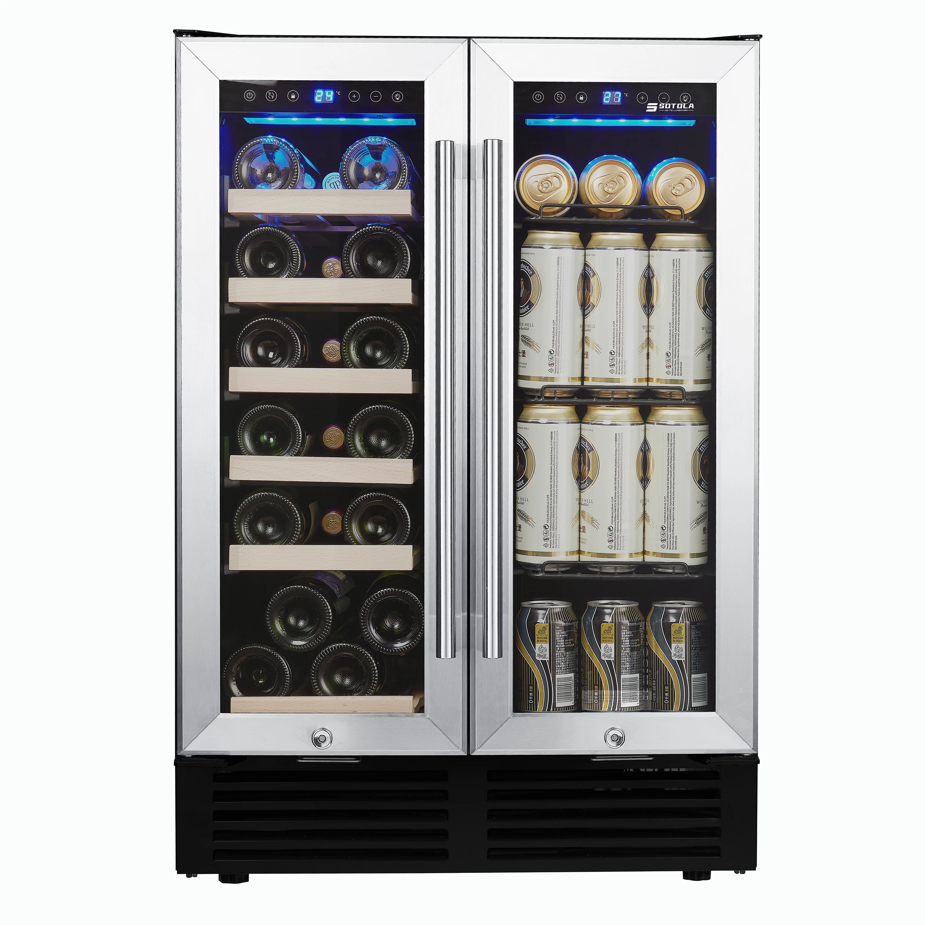 

"SOTOLA 24 Wine Cooler Refrigerator 19 Bottles and 57 Cans of Beverage Dual Zone Built-in with Stainless Steel Tempered Glass, Black