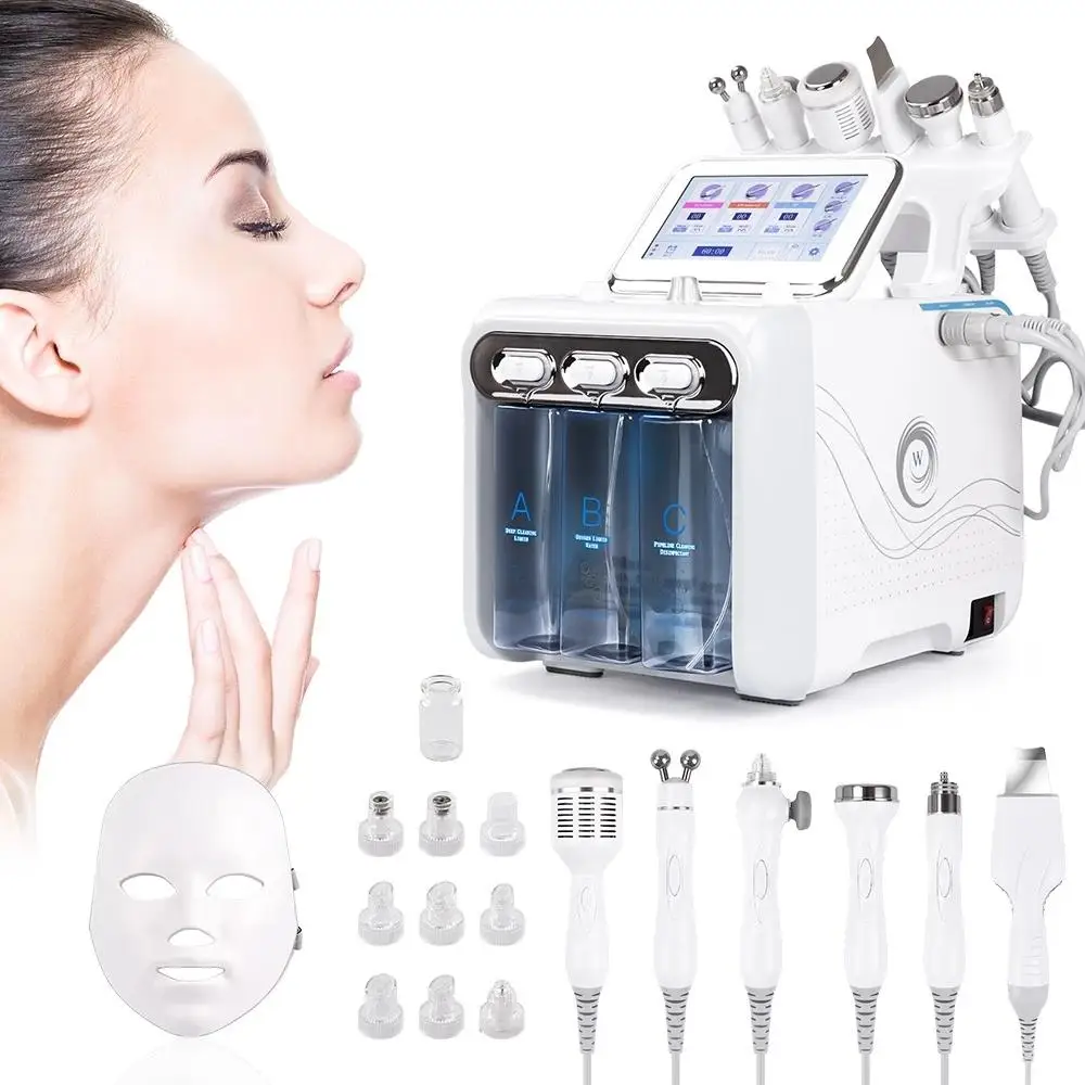 

7 in 1 Vacuum Face Cleaning Hydro Water Microdermabrasion Peel Machine Pore Cleaner Facial Massage Skin Care RF Beauty Device, White hydro dermabrasion peel machine