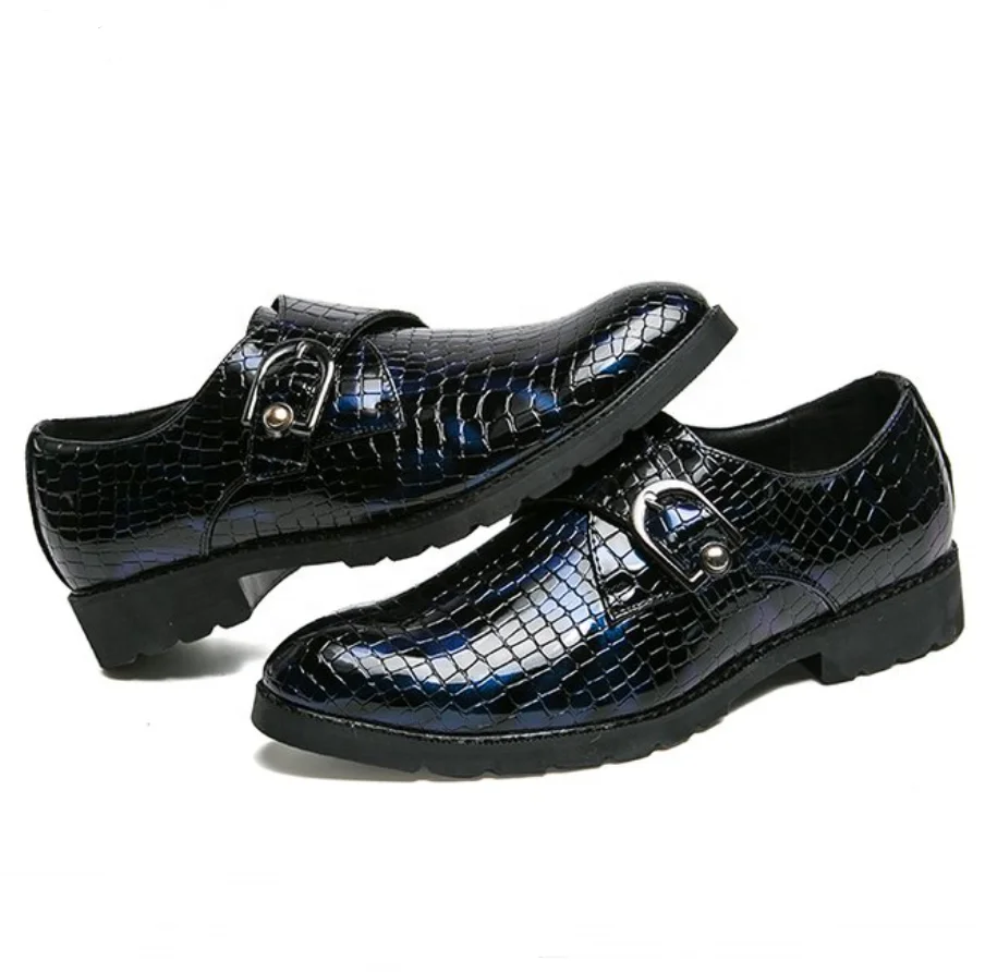 

2021 new style Rome fashion brown men's faux leather shoes crocodile pattern men's casual shoes retro, Black brown blue