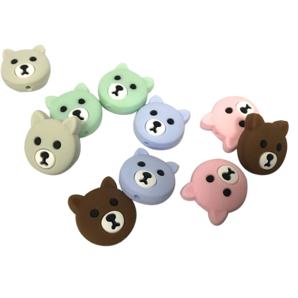 

BPA Free Food Grade Animal Bear Head Chewable Soft Baby Teething Silicone Loose Beads