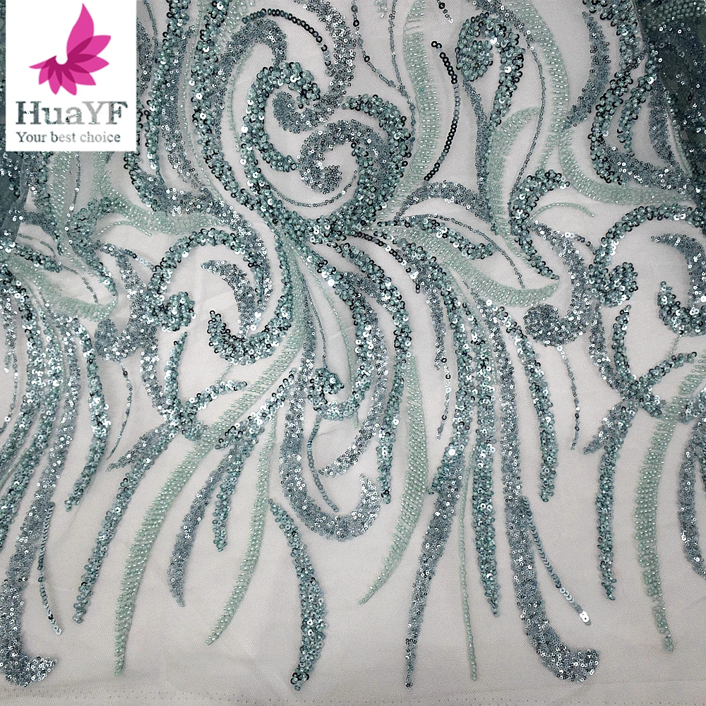 

HY2493 hot sell embroidery french lace beaded fabric sequins laces