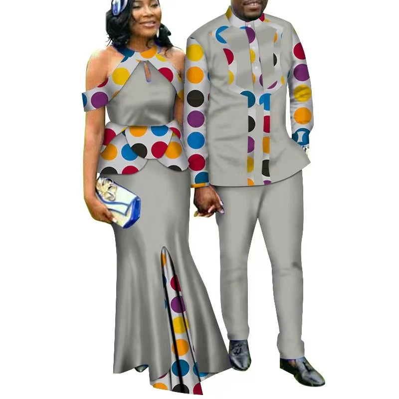 African Ethnic Couple Wear Men's Top + Women's Dress Couple Wear