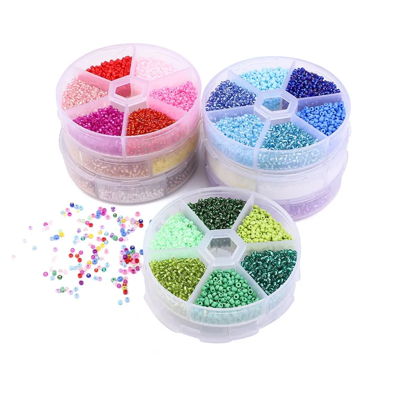 

2mm glass seed beads set 6 grids box loose beads DIY earring bracelet necklace jewelry accessories finding, As the option