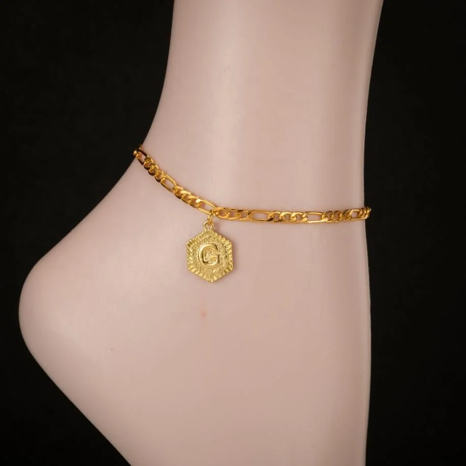 

Factory Wholesale High Quality Women Jewelry Anklets 26 Letter Pendant Summer Fashion 18K Gold Plated Anklet